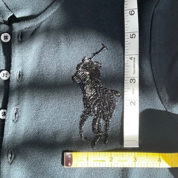 NWOT Women's Ralph Lauren Skinny-Fit Black Beaded Big Pony Polo Shirt / Size S - Picture 14 of 14